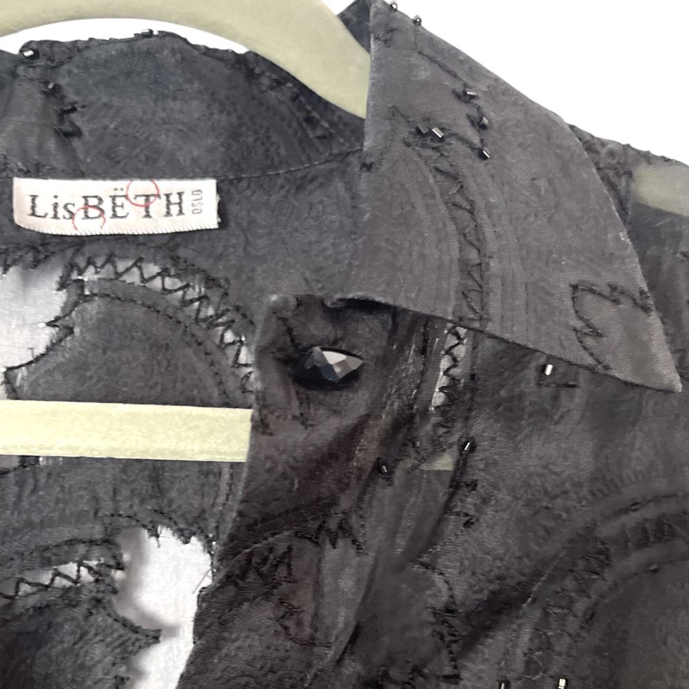 Vintage Black Lisbeth Oslo Burnout Silk Button Front Formal‎ Blouse L - Picture 5 of 9